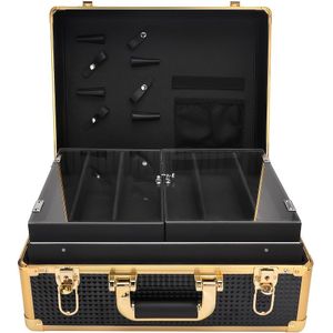 Luxe Gouden Kapperskoffer - Professionele Kappersgereedschapskist met Opbergruimte voor Tondeuses & Benodigdheden, Draagbare Stylist Reisorganizer
