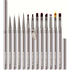 12pcs Nail Art Brush Set - Handle, Odorless, For Uv Gel & Acrylic - Includes Detailing, Gradient, And Line Drawing Pens