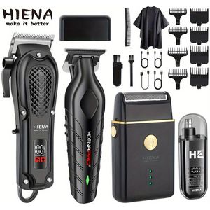 HIENA Herensierkit, Vier-in-één-set met Professionele Scheerapparaat en Haarclipper, USB-oplading, LCD-weergave Trimmer, Scheerapparaat en Trimmer, Heren Cadeau, Vaderdagcadeau