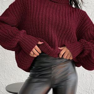 Elegante trui met hoge hals voor dames - Gezellige losse pasvorm, lange mouwen, kleur maronen trui voor herfst en winter, trui | Relaxed fit trui | Medium stretch stof