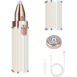 Draagbare pijnloze scheerapparaat voor vrouwen, scheergereedschap 2-in-1, gezichtsverwijderaar in de vorm van een lippenstift, mini wenkbrauwverglaasapparaat, elektrische wenkbrauwtrimmer