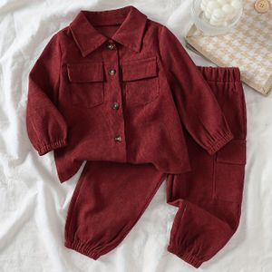 Lente en Herfst Jongens Nieuw Kleur Retro Corduroy Shirt, Stijlvolle Veelzijdige Casual Simpele Broek, Geschikt voor Buiten, Feest, Perfect voor Buiten