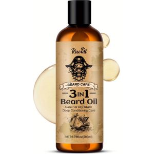 RUOALL 200ml Baardolie, 3-in-1 Diepe Voedende Zorg, Collageen, Niacine, C, Alcoholvrij, voor Alle Baardtypen, Zacht Reinigen, Hydrateren, Gladde Baardconditioner