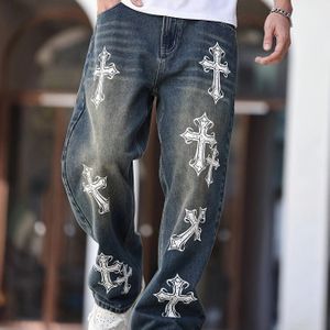 Herren Retro Stijl Wijdzittende Gedrukte Jeans