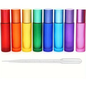 8st 10ml 1/3oz Luxe Kleurrijke Matte Rol Dikke Glazen Massagerolletjes voor Essentiële Oliën, Parfum en Lippenbalsem Containers +1st 3ml Pipet