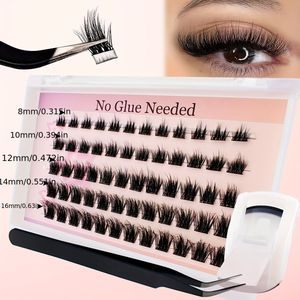 Zelfklevende oogschaduwverlengingskit druk op geen lijm nodig doe-het-zelf wimpers herbruikbare clusterwimpers 60 stuks Fuss Free geen plakkerige resten zelftoepassing thuis 8-16 mm