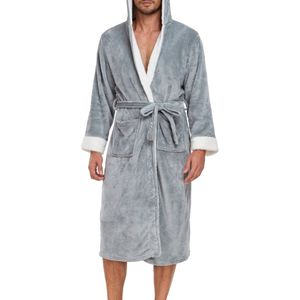 Flanellen Fleece Badjas Met Capuchon, Open Front, Met Zakken - Lange Mouwen, Getailleerd, Comfortabele Loungewear Voor Herfst/Winter