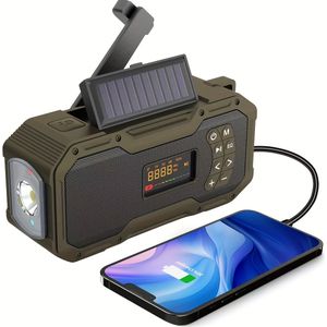 Handmatig Bediende NOAA Weerradio, Draagbare Digitale AM/FM Zonne-energie, 5000mAh Accu met Fleslamp & Leeslicht | Oplaadbaar Noodvoorbereidings Bluetooth Transistor voor Kamperen