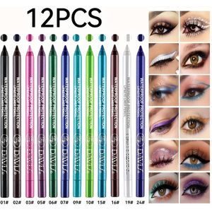 12-delige waterdichte set met eyelinerpennen met glinsterende effecten, oogschaduw, eyeliner en highlighter in een mix van kleuren