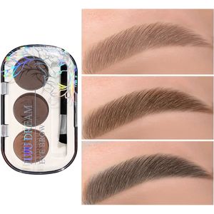 Waterdicht en Zweetbestendig Wenkbrauwpoederpalet met Borstel, 3 Kleuren, Natuurlijke Look, Langdurig, Geen Vlekken - Geschikt voor Alle Huidtypes