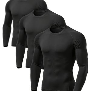 Set van 3 heren compressie sportshirts met lange mouwen, strakke pasvorm voor , sneldrogend en geschikt voor buitenactiviteiten