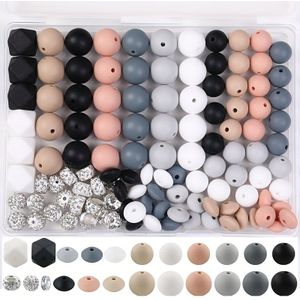 120pcs Silicone Bead Kit With Round, Spacer, & Hexagon Beads – Trendy Making, Bracelets & Festival Decorations