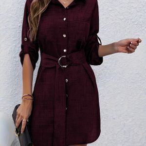 Elegante Kleur A-Lijn Jurk met Zakken en Riem