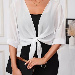 Elegant Semi-transparent Chiffon Shawl Blouse For Women