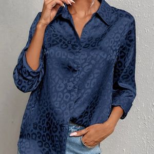 Elegant Klassiek Luipaardprint Jacquard Shirt | Polo Kraag, Lange Mouw, Regular Fit, Ideaal voor Lente/Zomer/Herfst, Strakke Zoom, Geen Vulling