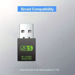 600Mbps Dual Band USB WiFi BT Adapter | 2.4/5Ghz Draadloos Netwerk Externe Ontvanger, Mini WiFi Dongle voor PC/Laptop/Desktop, USB Voeding, Compatibel met