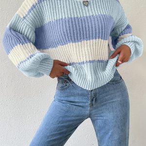 Dames & Witte Horizontale Gestreepte Oversized Ronde Hals Trui - Zachte Cardigan Jas voor Lente/Herfst, Wasmachinebestendige Elegante Blouse (Casual tot Chique) - Streepjespatroon (Krimpvrij)