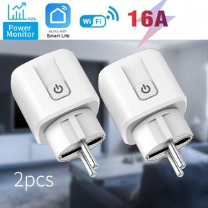 SIXWGH WiFi slimme stopcontact 16A EU met energiebewaking, timer & schemafunctie, stemcontrole via & Google Home, Smart -besturing