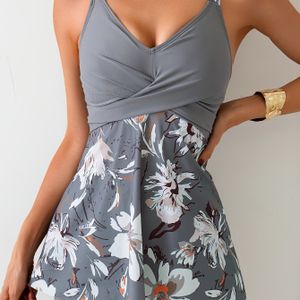 Vrouwen Tankini Set Rokstijl Kruisrug Tweedelig Bloemenprint Vakantiestijl