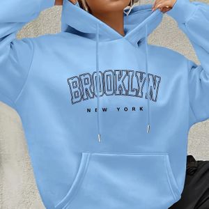 Vrouwen Elegante Hoodie met Capuchon - Geometrisch & Brooklyn New Grafiek, 100% Polyester, Machinewasbaar, Medium Stretch, Lichtgewicht 230gsm voor Casual Lente Zomer Herfst Kleding