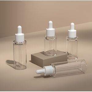 20 ml, 30 ml en 50 ml heldere druppelflesjes met dikke wanden, ronde plastic flesjes voor etherische oliën met handwasbare pipet, ongeparfumeerde navulbare druppelaars voor huidverzorgingsserum.