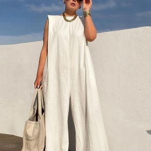 Women's Elegant Wide Leg Jumpsuit - Sleeveless, Loose Fit, Polyester, Machine Washable, Casual Solid For All