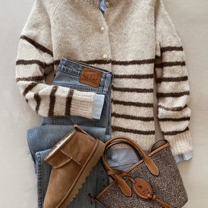 Herfst en Winter Elegante Warme Comfortabele Stof Ronde Hals Lange Mouw Gestreepte Print Dames Vest Top YT