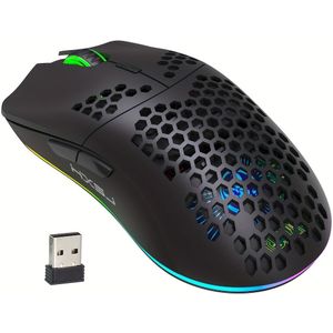 De HXSJ Nieuwe Draadloze 2.4G Optische Muis Is Een Oplaadbare RGB-verlichting Gamingmuis Die Plug-En- Compatibel Is Met Desktop- En Laptopcomputers.