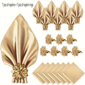 14 Elegante Satijnen Servet en Ring Set - Perfect voor Bruiloften, Festivals en Speciale Gelegenheden - Glanzende Stof met Decoratieve