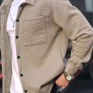 Herren Casual Waffle Knit Shirt met Puntkraag & Knoopsluiting - Losse Pasvorm Lange Mouwen Kleur Top voor Lente/Herfst, Machinewasbaar voor Casual Outfits en Pendelen