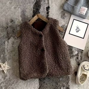 Fleece Vest voor Jongens en Meisjes | Comfortabele Lichtgewicht Warme Mouwloze Top met Knoopsluiting, V-Hals, Kleur, Geschikt voor Herfst/Winter, Dik