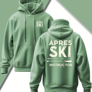 Heren Hoodie met Après & Print - Zwart/Wit Casual Pullover, Kangaroo Pocket, Verstelbare Capuchon, voor Skiën, Snowboarden en Winterkleding