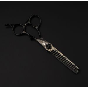 1 NEPURLson 6-Inch Zwarte Damascus Haarschaar - Professionele Salonkwaliteit, Scherpe Rechte Snijtanden, Texturiserende Scharen voor Alle Haartypes, Rechtshandig Ontwerp