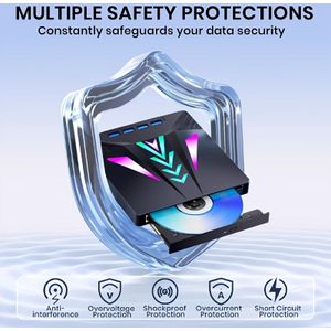 6-in-1 Ultradunne USB 3.0 Externe CD/DVD-drive - Draagbare Brandapparaat en Speler voor Laptops, Desktops, , Windows (11/10/8/7), - Geen Batterij Nodig, Werkt met CD's, DVD's, VCD's