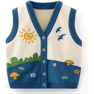 Gebreid vest in pastorale stijl voor peuters, mouwloze trui met kleurcontrast, baby meisjeskleding voor herfst en winter