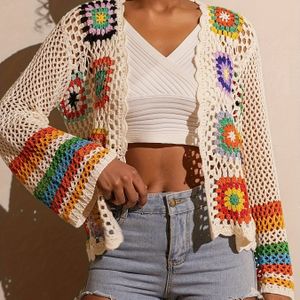 Elegante bloemenkrochthavens voor dames - Lange mouwen Open voorzijde met levendige kleurblokontwerp, lichtgewicht ademend materiaal voor lagen in de lente zomer, alledaags , krokettijg