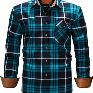 Heren Zware Dikke Volledig Katoenen Overhemd - Kraag Lange Mouwen Knopen Winterwarmte, Relaxed Fit Casual Kantoor & Vrijetijdskleding, Wasmachinebestendig Herfst/Winterjas (Kraag met Knopen)