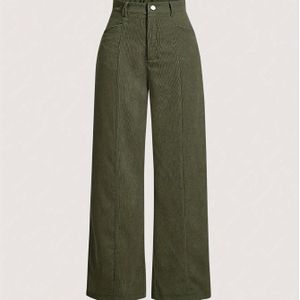 Elegante polyester corduroybroek voor vrouwen - 100% polyester kleur rechte pijp broek voor alle seizoenen