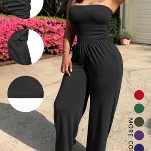 Vrouwen's Hoge Taille Stretch Jumpsuit - Dubbele Zakken Romper met Elastische Tailleband, Kleur Machinewasbaar Strapless Romper
