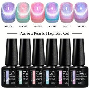 6st 7ml Aurora Roze Groen Magnetische Gel Nagellakset, Aurora Parels Eye Gel, Semi-Permanente Nagellak voor Nail Art