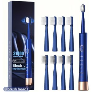 Sonic Wave Elektrische Tandenborstel voor Volwassenen, USB Oplaadbaar met 8 Opzetborstels, Slimme Timer, 5 Snelheden Zachte Borstelharen voor Volwassenen, Snel Opladen, Langere Batterijduur