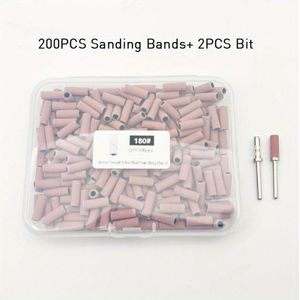 200 stuks Mini Schuurbanden met 2 stuks Nagelboor 3, 1mm Nagelschuurbanden Nagelkunst Slijpen Nagelkunst Gereedschap #180