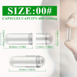 Vegan Lege Transparante Capsules 1000 Stuks, Plantenbasis , DIY Pillencapsules met Micro , Doorzichtig, Maat 000/00/0/1/2/3/4