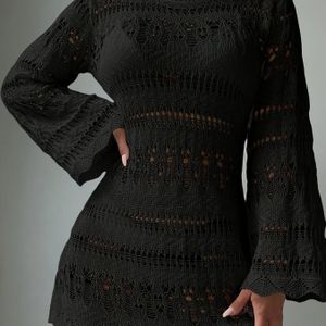 Vrouwen Elegante Acryl Gebreide Trui Jurk, Hol , Ronde Hals, Kleur, 400g/m² Stof Gewicht, 100% Acryl Samenstelling, Nieuwe 2024 Collectie