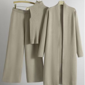 Stijlvol blauw vestje set voor dames - Cardigan met lange mouwen, ribbestand tanktop en wijde broek - Perfect voor herfst, lente en winter, herfstwintermode||Viscose stof