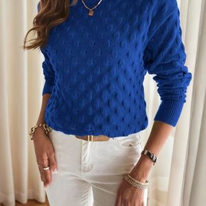 Elegante lange mouwen pullovers voor dames, kleur, holle ontwerp, polyester gebreide stof, ronde hals, reguliere mouw, voor herfst/winter, met feestcadeau