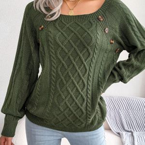 Damessweater met ronde hals en textuurknopen en lantaarnmouwen