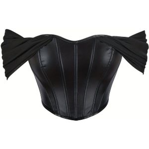 kleur dames gestrekte korset gemaakt van PU, zonder bandjes met een prachtige rug, gestreken boezelaar met mouwen, geschikt voor bovenkleding.