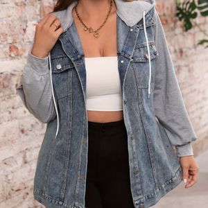 Elegante denimjack met capuchon, lange broek en lange mouwen voor dames - Casual stijl, knoopsluiting aan de voorkant, flapzakken, lichtblauwe was, perfect voor lente en herfst