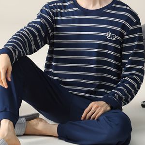 Heren Pyjama's met Strepen, Modieuze Lange Mouwen en Lange Broek, Tweedelige Pak, Sport en Vrije Tijd, Kan Buiten Gedragen Worden